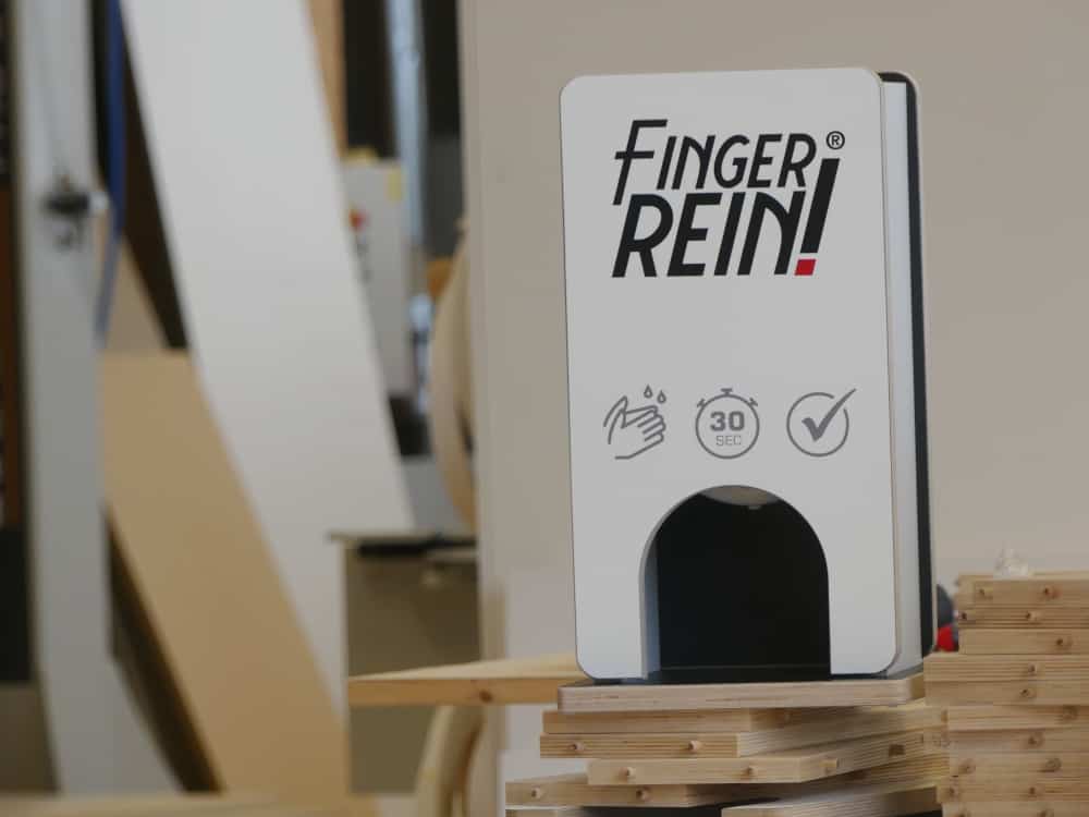 Produktion Fingerrein Desinfektionspender weiss klein